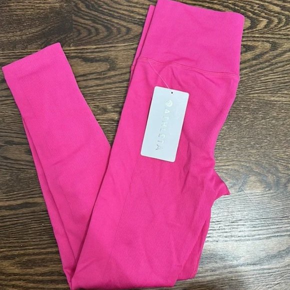 NWT Athleta Hot Pink Aurora Tight Ribbed Seamless High Rise Leggings - Picture 2 of 6